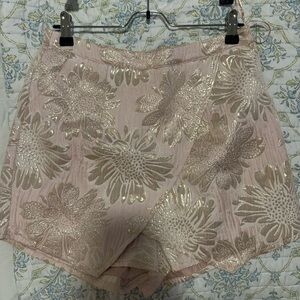 Superdown Pink & Gold Embroidered Floral Shorts